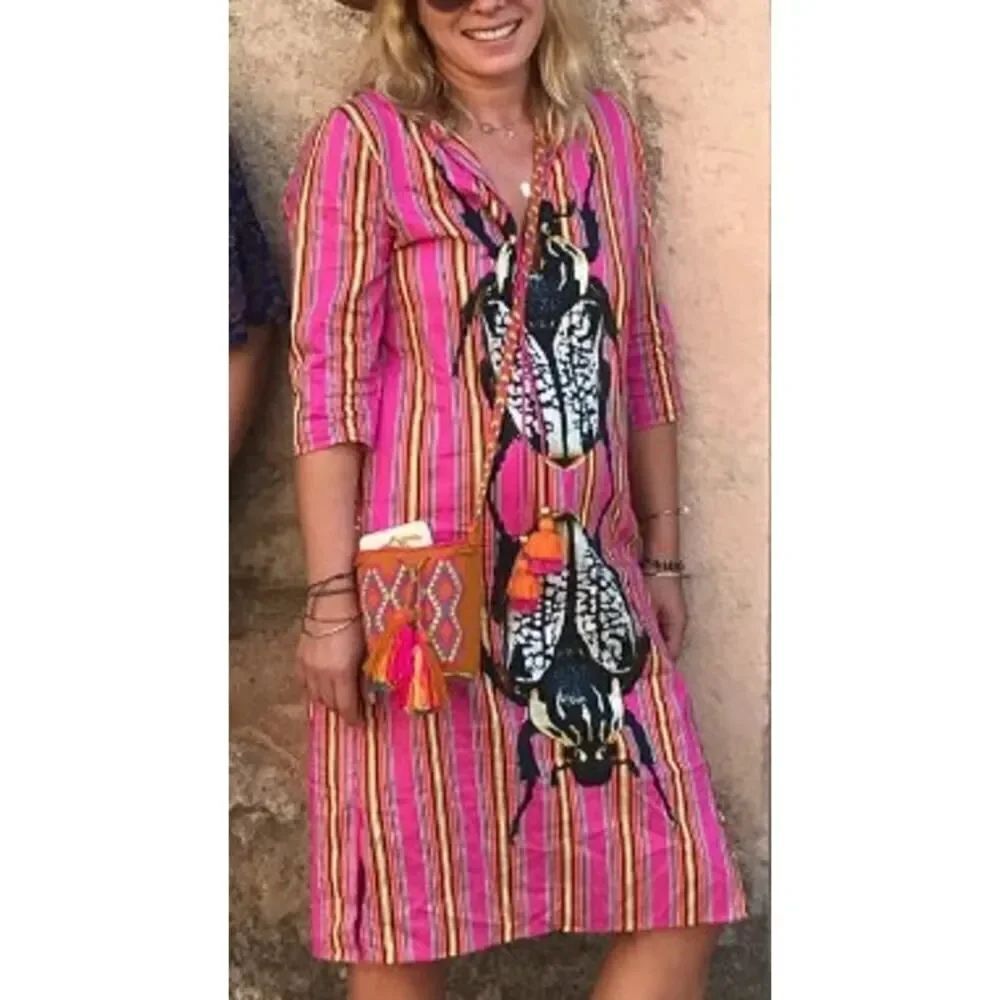 Figue Pink Scarab Mini Dress with Tie Sz. XS